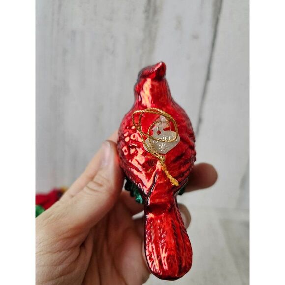 Glass Cardinal bird ornament Xmas tree set lot acorns tree - Picture 14 of 16